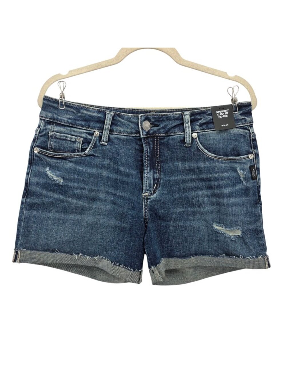 NEW Silver Jeans Co. Womens 30 Shorts Suki Short Curvy Fit Mid Rise Cuffed Distr